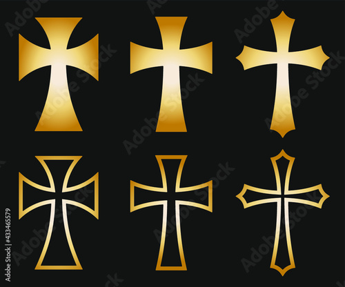 Cross vector shape symbol. Christianity sign. Christian religion icon. Catholic and protestant faith logo or image. Teutonic crusader label. Gothic crusade crucifix.