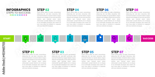 Infographic design template. Timeline concept with 8 steps