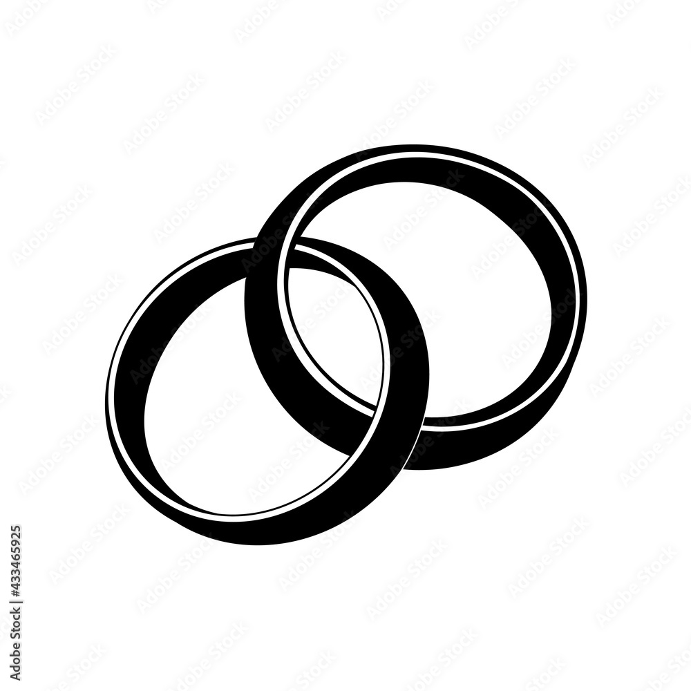 Wedding rings outline black and white silhouette. Vector isolated illustration on white background Wedding rings outline black and white silhouette. Vector isolated illustration on white background
