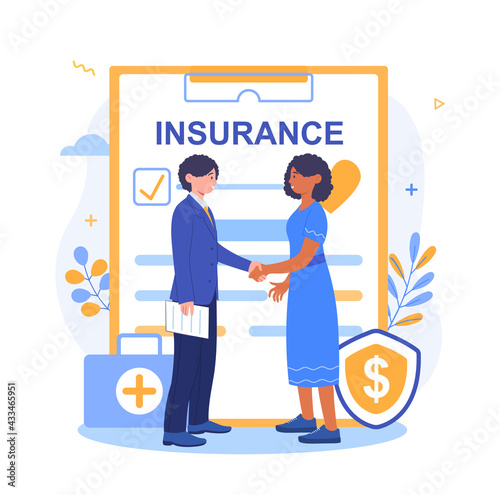 Health insurance agent shaking hands after signing