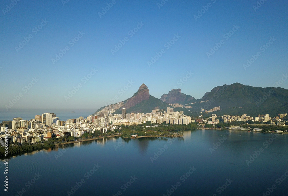 Aerial view of Lagoa Rodrigo de Freitas in the south of the city of Rio de Janeiro.