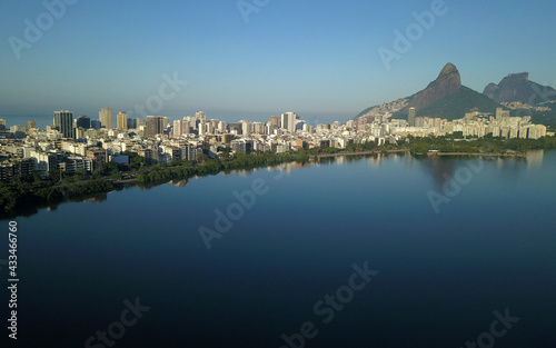 Aerial view of Lagoa Rodrigo de Freitas in the south of the city of Rio de Janeiro.