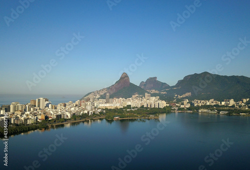 Aerial view of Lagoa Rodrigo de Freitas in the south of the city of Rio de Janeiro.