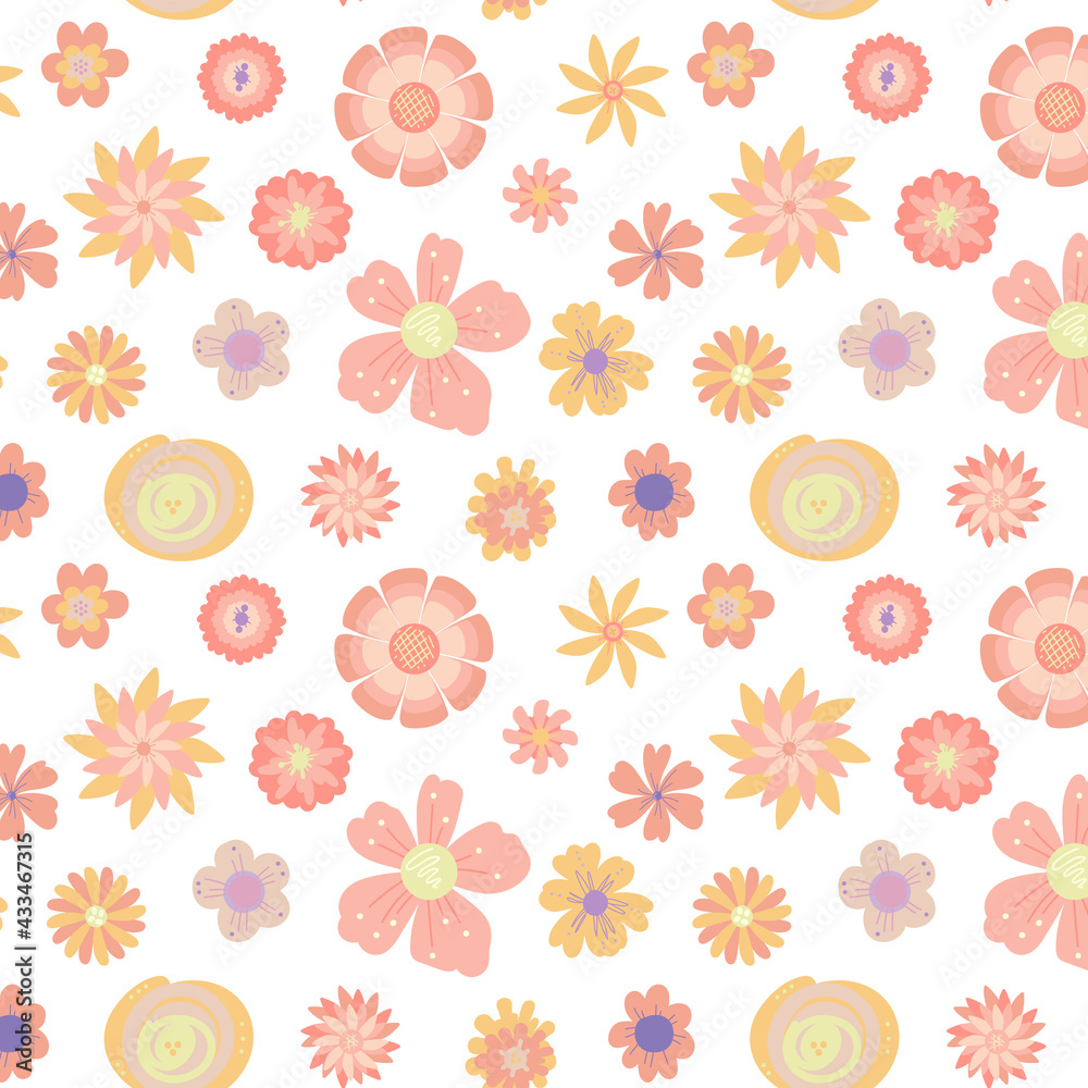 Vector floral pattern in doodle style with flowers and leaves. Gentle, spring floral background. Cute childish print. Vector illustration in Scandinavian decorative style.
Vector floral pattern in doodle style with flowers and leaves. Gentle, spring floral background. Cute childish print. Vector illustration in Scandinavian decorative style.