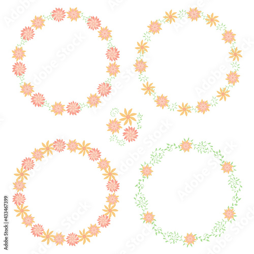 Wreaths, Branches, Laurels with Herbs, Plants and Flowers. Flower wreaths in hand drawn style. Doodle vector illustration.
