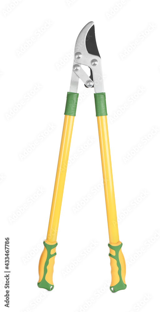 Yellow loppers isolated on white. Gardening tool