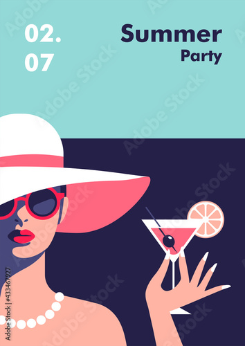 Summer party poster design template. Minimalistic style vector illustration.