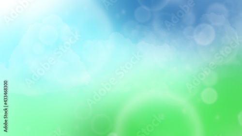 Abstract background green light with sky in Spring season with bokeh