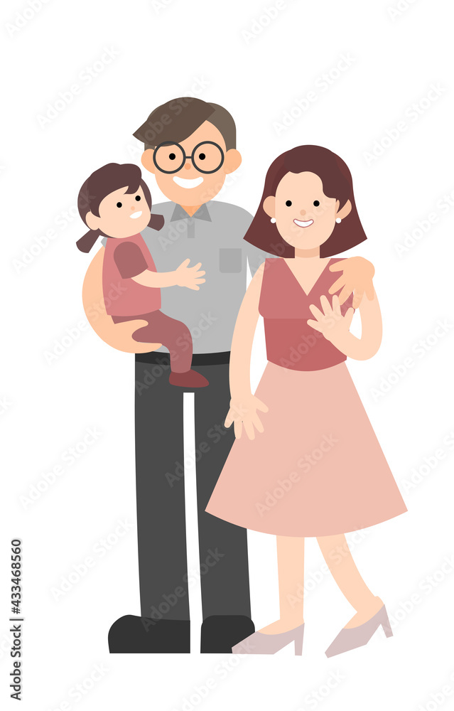 Smiling family standing. Happy family. Father holding a child. Flat vector. Smiling family standing. Happy family. Father holding a child. Flat vector.
