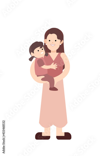 Mother hold her child. Happy family. Smiling mother daughter. Single mom with her girl.Flat vector. © tanasab