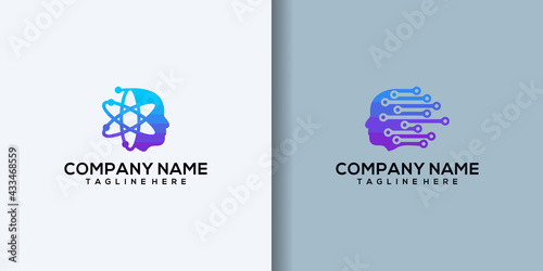 head human smart technology logo vector, Brain human Artificial logo type, icon vector, smart tech logo vector