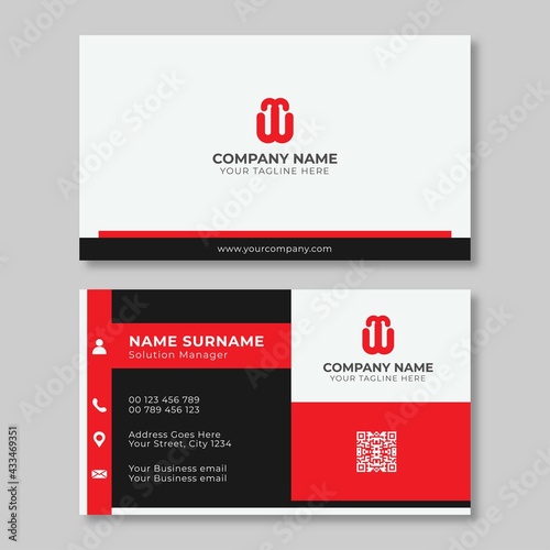 Professional red and black white business card template