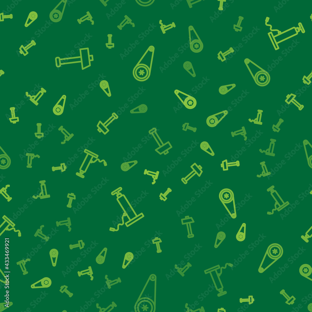 Set line Hammer, Car air pump and Timing belt kit on seamless pattern. Vector Set line Hammer, Car air pump and Timing belt kit on seamless pattern. Vector