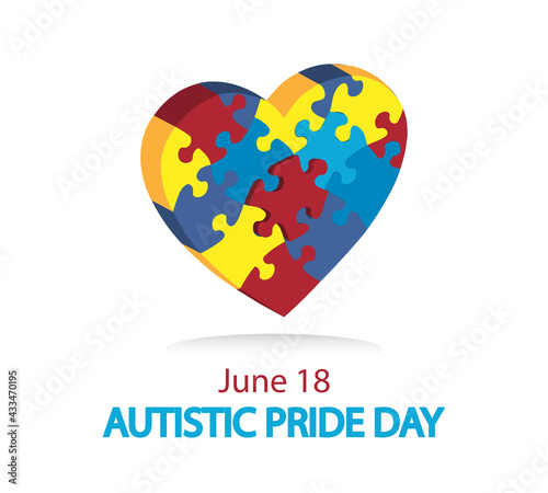 June 18 Autistic Pride day vector background. World autism awareness concept. Heart shape puzzle.