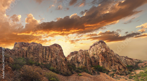 Panorama of Golden Sunset at Big Bend National Park, Texas