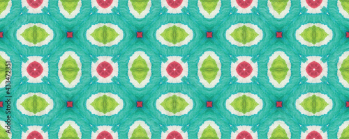 Arabique Watercolor Seamless Pattern. Muslim Arabesque. Grunge Paint Brush Asiatic Teal. Geometric Hand Painted Textile Design. Watercolor Brush Paint. Natural Geometric Female Summer Pattern.