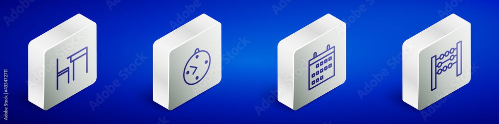 Set Isometric line School table and chair, Clock, Calendar and Abacus icon. Vector Set Isometric line School table and chair, Clock, Calendar and Abacus icon. Vector