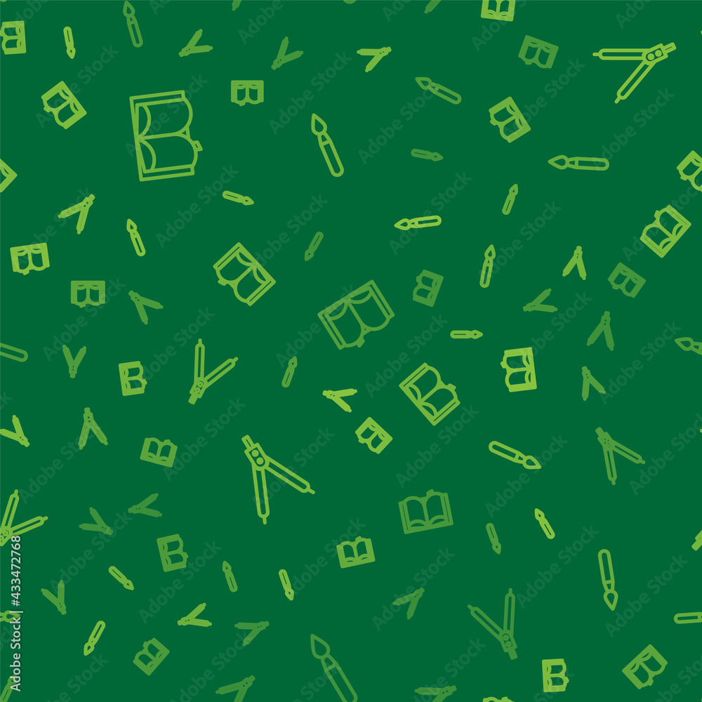 Set line Open book, Drawing compass and Paint brush on seamless pattern. Vector Set line Open book, Drawing compass and Paint brush on seamless pattern. Vector