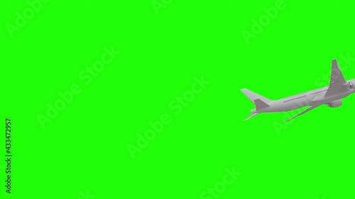 Green screen plane flying and rising.Passenger plane taking flight.Trip airplane animation 3d chroma key background.Great for travel,fly,vacations,aviation,transport,rising,agency,fligh, take off  4k photo