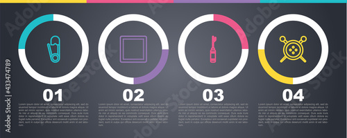 Set line Safety pin, Sewing Pattern, Awl tool and button and knitting needles. Business infographic template. Vector