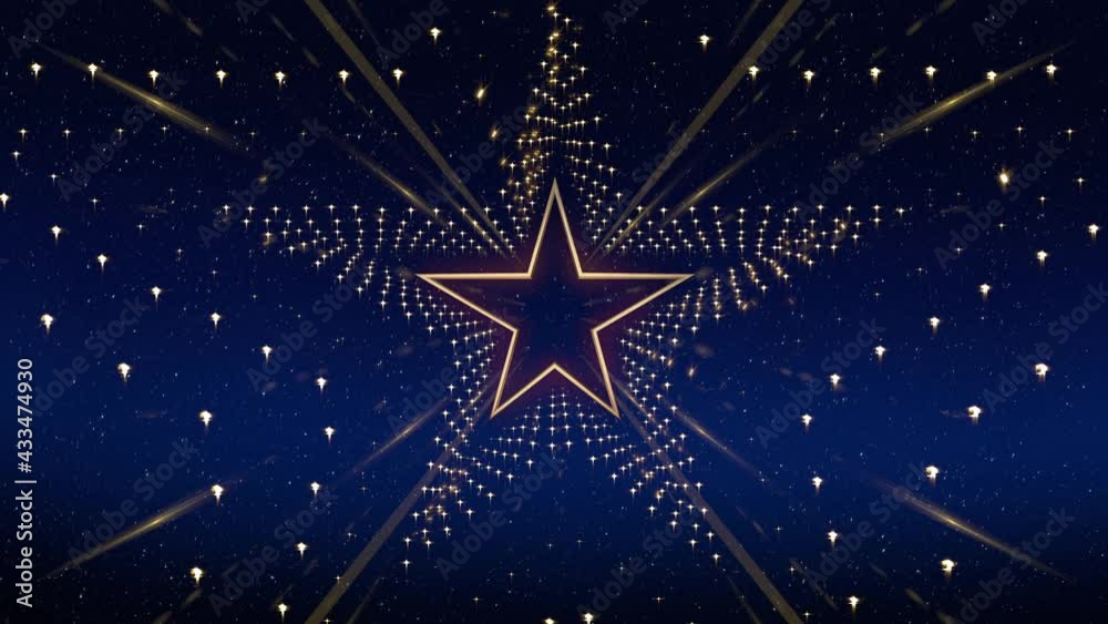 Gold star Background (renewed) in Loop, for stage video background design, visual projection mapping, music video, TV show, presentations, editors and VJs for led screens or fashion show.