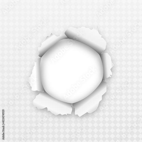 Torn hole and ripped of paper on a transparent background, vector art and illustration.