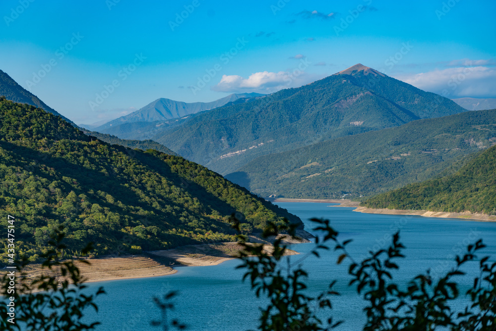 Zhinvali reservoir in summer in Georgia