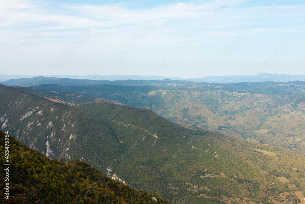 Tara mountain in western Serbia. Viewpoint Biljeska stena. Landscape view of the mountains