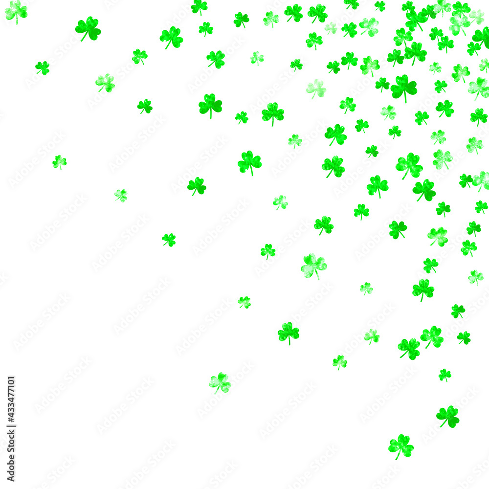 Saint patricks day background with shamrock. Lucky trefoil confetti. Glitter frame of clover leaves. Template for voucher, special business ad, banner. Greeting saint patricks day backdrop. Saint patricks day background with shamrock. Lucky trefoil confetti. Glitter frame of clover leaves. Template for voucher, special business ad, banner. Greeting saint patricks day backdrop.