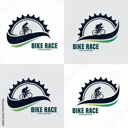 bike vintage logo template gear and cyclist illustration