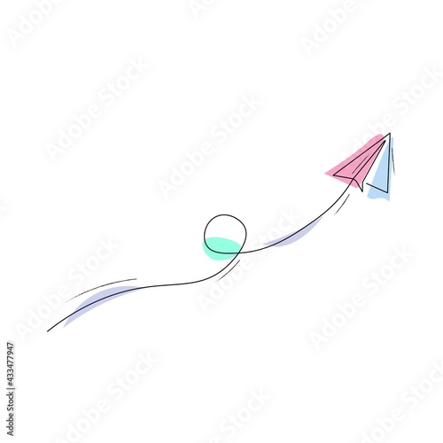 One line illustration. Single line plane. Paper plane  illustration 