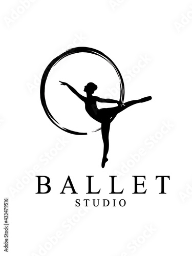 vector sport woman ballet icon logo in black and white design illustration