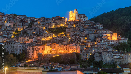 Panoramic sight of Artena at night, old rural village in Rome Province, Latium, central Italy. photo