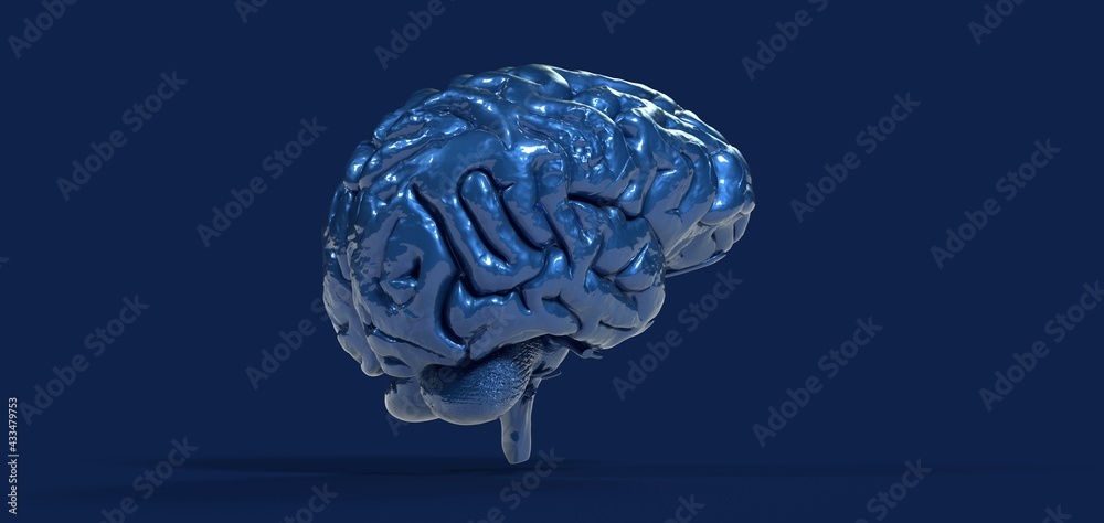 Colorful polygonal 3D brain illustration on BG.