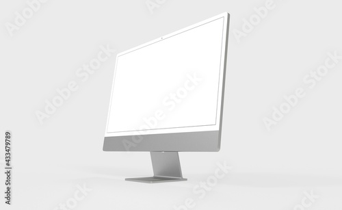 Computer display mock up with blank white screen. Stylish desktop computer mockup. new in 3d