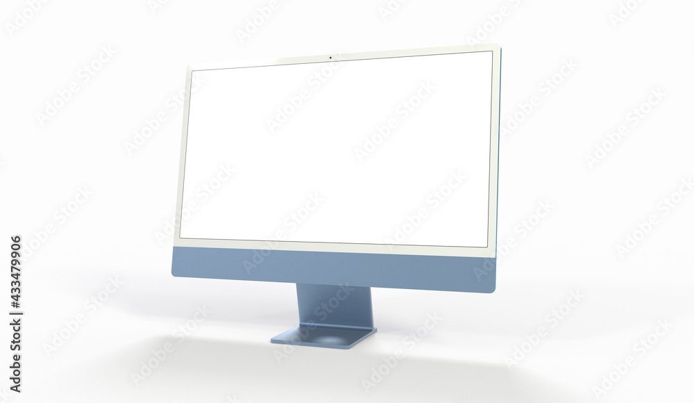 Realistic flat screen computer monitor 3de style mockup with blank screen isolated 3d