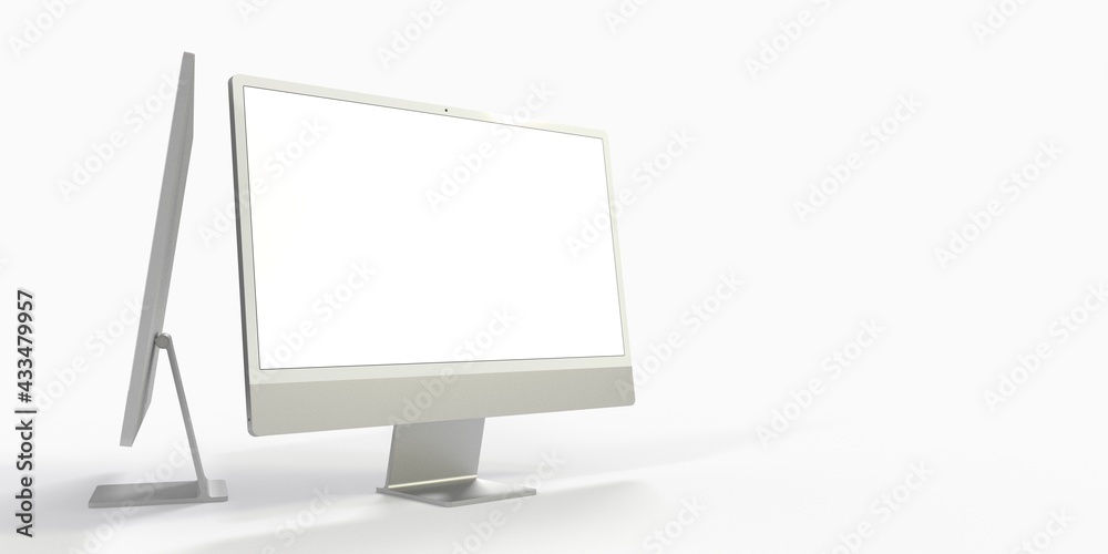 Computer display with blank white screen 3d. - obrazy, fototapety, plakaty 
