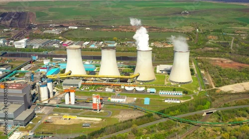 Coal power plant Tusimice in Northern Bohemia, Czech Republic. Aerial view to big source of emissions in European Union.