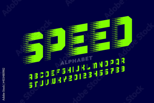 Speed style font, typography design, alphabet letters and numbers vector illustration