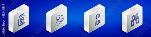 Set Isometric line Sports nutrition, , Dumbbell and Jump rope icon. Vector