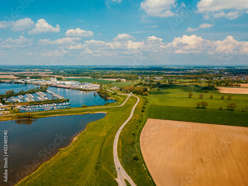 Aerial drone view of the beautiful landscape at the Loonsewaard, the Netherlands