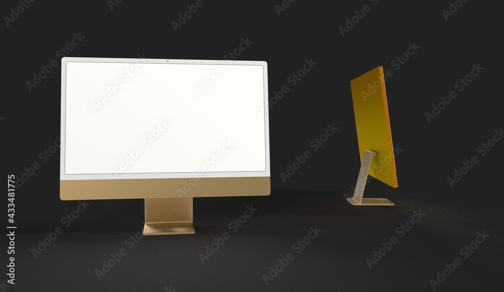 Computer display mock up with blank white screen. Stylish desktop computer mockup 3D Computer display mock up with blank white screen. Stylish desktop computer mockup 3D