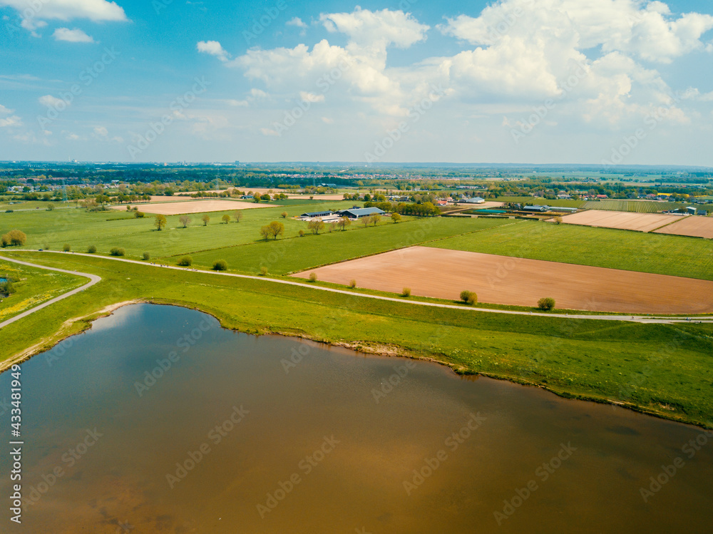 Aerial drone view of the landscape of the Netherlands