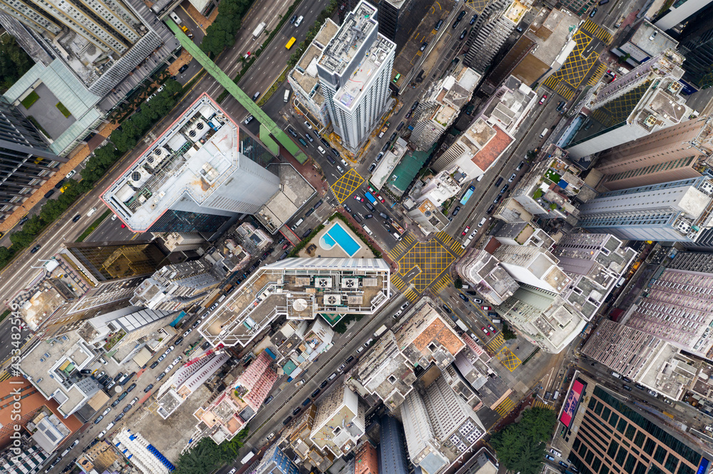 Fototapeta premium Top down view of Hong Kong city