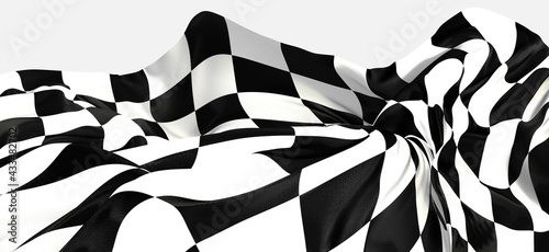 White and black flag checkered for race. 3d photo