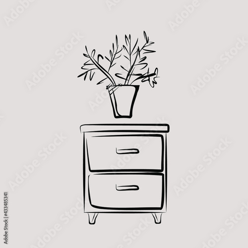 Kitchen, hallway, living room, bedroom. Sofa, armchair, wardrobe, chest of drawers, TV, mirror, floor lamp, chandelier. Part of a set of furniture and interior accessories. Isolated vector objects.