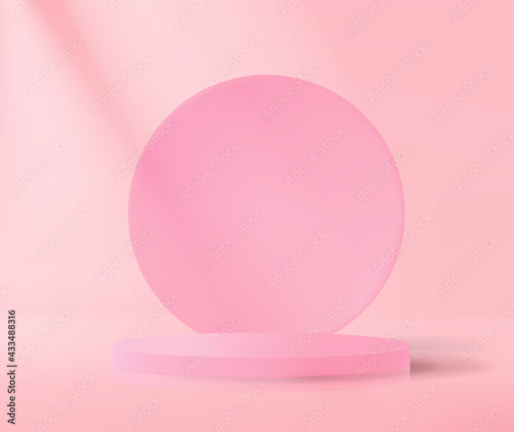 3d abstract podium on a pink background in a minimalist style. Realistic empty pedestal to showcase cosmetics collection.