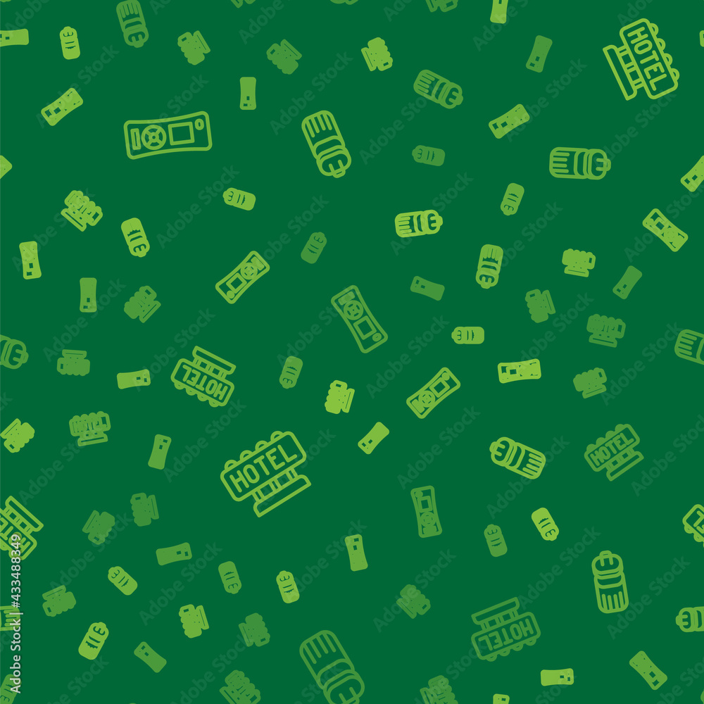 Set line Remote control, Signboard with text Hotel and Trash can on seamless pattern. Vector Set line Remote control, Signboard with text Hotel and Trash can on seamless pattern. Vector