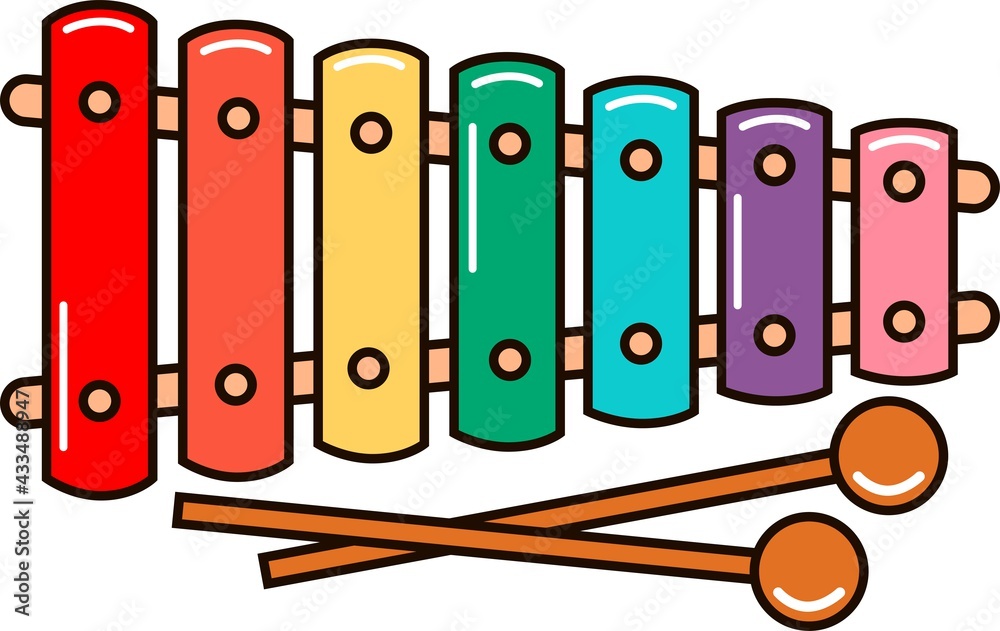 Colorful xylophone toy and sticks icon. Flat illustration of xylophone vector icon isolated on white background Colorful xylophone toy and sticks icon. Flat illustration of xylophone vector icon isolated on white background