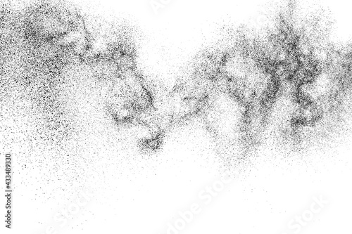 Distressed black texture. Dark grainy texture on white background. Dust overlay textured. Grain noise particles. Rusted white effect. Grunge design elements. Vector illustration, EPS 10.